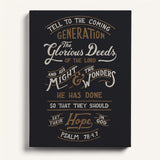Psalm 78:4,7 Glorious Deeds hand-drawn by Scripture Type framed canvas #color_charcoal