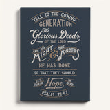 Psalm 78:4,7 Glorious Deeds hand-drawn by Scripture Type framed canvas #color_navy