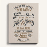 Psalm 78:4,7 Glorious Deeds hand-drawn by Scripture Type framed canvas #color_stone