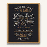 Psalm 78:4,7 Glorious Deeds hand-drawn by Scripture Type framed canvas #color_charcoal