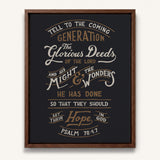 Psalm 78:4,7 Glorious Deeds hand-drawn by Scripture Type framed canvas #color_charcoal
