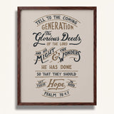 Psalm 78:4,7 Glorious Deeds hand-drawn verse framed art print by Scripture Type #color_stone