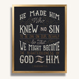 2 Corinthians 5:21  Knew No Sin framed art print by Scripture Type  #color_charcoal