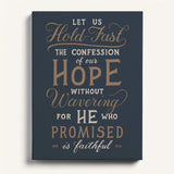 Hold Fast Hebrews 10:23 Framed canvas wall art hand-drawn Scripture typography by Scripture Type #color_navy