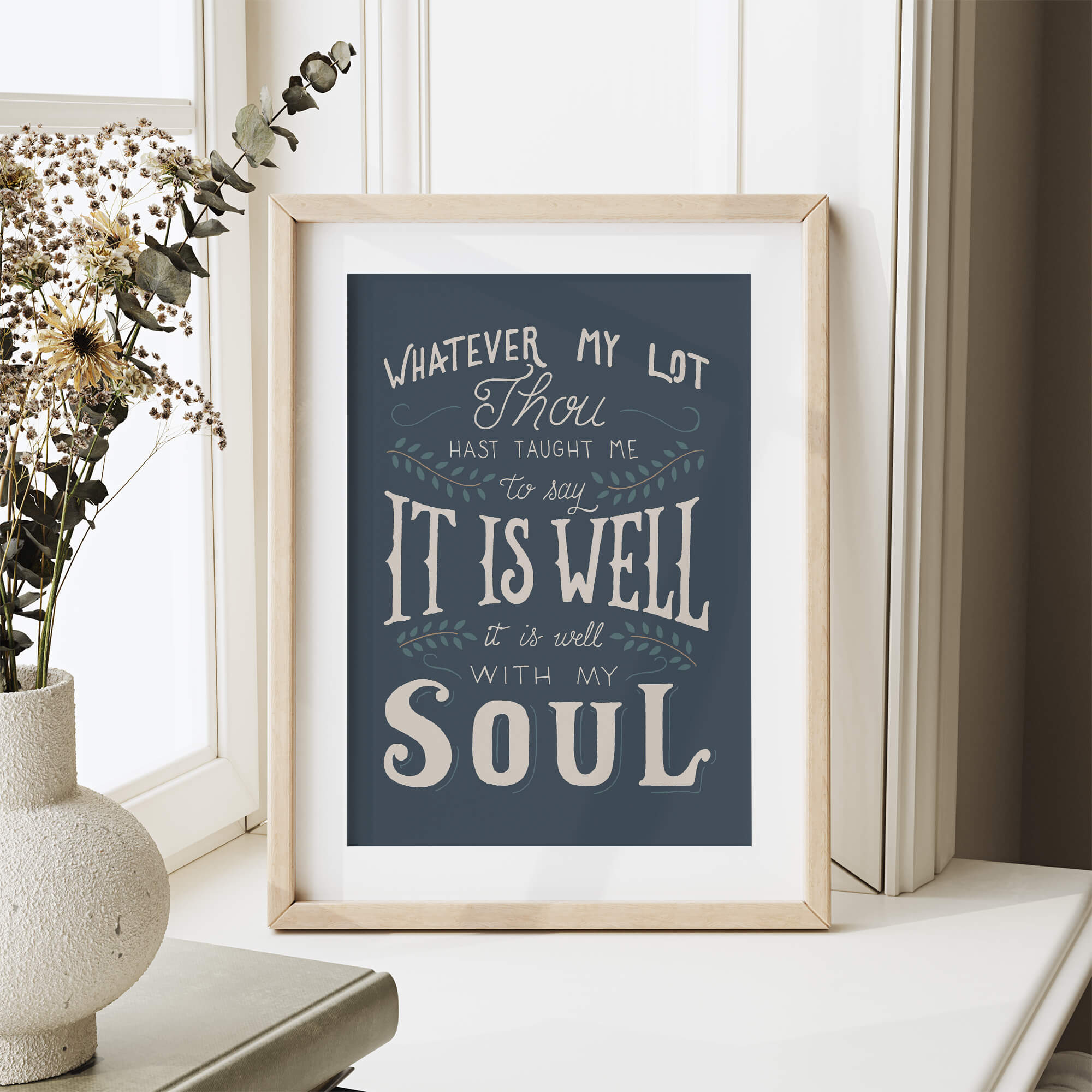 It Is Well With My Soul hand drawn art print #color_navy