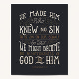 2 Corinthians 5:21  Knew No Sin framed art print by Scripture Type  #color_charcoal