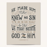 2 Corinthians 5:21  Knew No Sin framed art print by Scripture Type  #color_stone