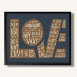 1 Corinthians 13:4-7 Love framed Scripture art print hand-drawn by Scripture Type #color_navy