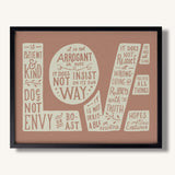 1 Corinthians 13:4-7 Love framed Scripture art print hand-drawn by Scripture Type #color_rose