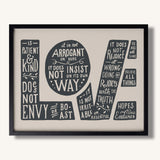 1 Corinthians 13:4-7 Love framed Scripture art print hand-drawn by Scripture Type #color_stone