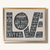 1 Corinthians 13:4-7 Love framed Scripture art print hand-drawn by Scripture Type #color_stone