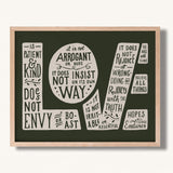 1 Corinthians 13:4-7 Love framed Scripture art print hand-drawn by Scripture Type #color_forest