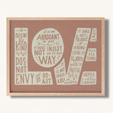 1 Corinthians 13:4-7 Love framed Scripture art print hand-drawn by Scripture Type #color_rose