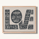 1 Corinthians 13:4-7 Love framed Scripture art print hand-drawn by Scripture Type #color_stone