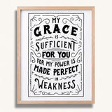2 Corinthians 12:9 My Grace is Sufficient hand drawn art print by Scripture Type #color_Black & White