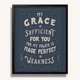 2 Corinthians 12:9 My Grace is Sufficient hand drawn art print by Scripture Type #color_navy