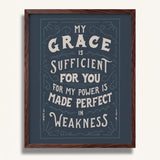 2 Corinthians 12:9 My Grace is Sufficient hand drawn art print by Scripture Type #color_navy