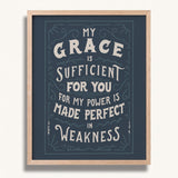 2 Corinthians 12:9 My Grace is Sufficient hand drawn art print by Scripture Type #color_navy