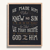 2 Corinthians 5:21  Knew No Sin framed art print by Scripture Type  #color_charcoal