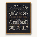 2 Corinthians 5:1 Knew No Sin Framed Canvas Scripture Artwork by Scripture Type #color_charcoal