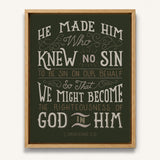 2 Corinthians 5:1 Knew No Sin Framed Canvas Scripture Artwork by Scripture Type #color_forest