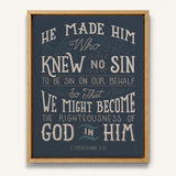 2 Corinthians 5:1 Knew No Sin Framed Canvas Scripture Artwork by Scripture Type #color_navy