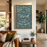 Isaiah 40:8 Stands Forever hand-drawn by Scripture Type framed canvas #color_marine