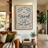 Isaiah 40:8 Stands Forever hand-drawn by Scripture Type framed canvas #color_stone