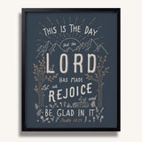 Psalm 118:24 This is the day the Lord has made framed Scripture art print hand-drawn by Scripture Type #color_navy