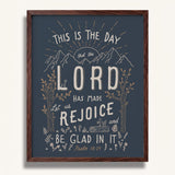 Psalm 118:24 This is the day the Lord has made framed Scripture art print hand-drawn by Scripture Type #color_navy