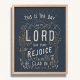Psalm 118:24 This is the day the Lord has made framed Scripture art print hand-drawn by Scripture Type #color_navy