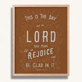 Psalm 118:24 This is the day the Lord has made framed Scripture art print hand-drawn by Scripture Type #color_terracotta
