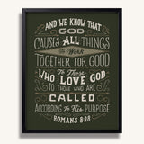 Romans 8:28 All Things For Good framed Christian wall art hand-drawn by Scripture Type #color_forest