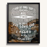 Romans 8:28 All Things For Good framed Christian wall art hand-drawn by Scripture Type #color_photo