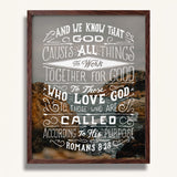 Romans 8:28 All Things For Good framed Christian wall art hand-drawn by Scripture Type #color_photo