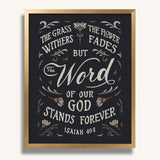 Isaiah 40:8 Grass Withers Stands Forever framed Scripture art print by Scripture Type #color_charcoal