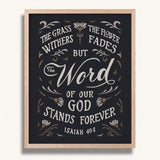 Isaiah 40:8 Grass Withers Stands Forever framed Scripture art print by Scripture Type #color_charcoal