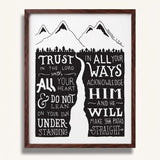 Trust in the Lord with all your heart Proverbs 3:5-6  Scripture framed wall art hand-drawn by Scripture Type #color_black & white