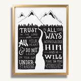 Trust in the Lord with all your heart Proverbs 3:5-6  Scripture framed wall art hand-drawn by Scripture Type #color_black & white