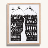Trust in the Lord with all your heart Proverbs 3:5-6  Scripture framed wall art hand-drawn by Scripture Type #color_black & white