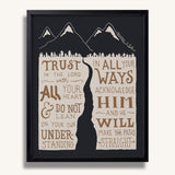 Trust in the Lord with all your heart Proverbs 3:5-6  Scripture framed wall art hand-drawn by Scripture Type #color_charcoal