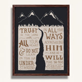 Trust in the Lord with all your heart Proverbs 3:5-6  Scripture framed wall art hand-drawn by Scripture Type #color_charcoal