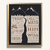 Trust in the Lord with all your heart Proverbs 3:5-6  Scripture framed wall art hand-drawn by Scripture Type #color_charcoal