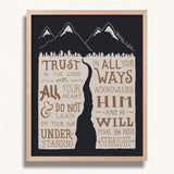 Trust in the Lord with all your heart Proverbs 3:5-6  Scripture framed wall art hand-drawn by Scripture Type #color_charcoal