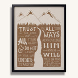 Trust in the Lord with all your heart Proverbs 3:5-6  Scripture framed wall art hand-drawn by Scripture Type #color_stone
