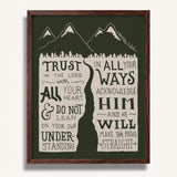 Trust in the Lord with all your heart Proverbs 3:5-6  Scripture framed wall art hand-drawn by Scripture Type #color_forest