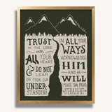 Trust in the Lord with all your heart Proverbs 3:5-6  Scripture framed wall art hand-drawn by Scripture Type #color_forest