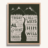 Trust in the Lord with all your heart Proverbs 3:5-6  Scripture framed wall art hand-drawn by Scripture Type #color_forest