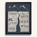 Trust in the Lord with all your heart Proverbs 3:5-6  Scripture framed wall art hand-drawn by Scripture Type #color_navy