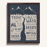 Trust in the Lord with all your heart Proverbs 3:5-6  Scripture framed wall art hand-drawn by Scripture Type #color_navy